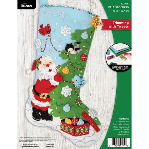 Bucilla Felt Stocking Applique Kit 18" Long-Trimming With Tweets - 5A003G3D-1H9XW - 046109897950