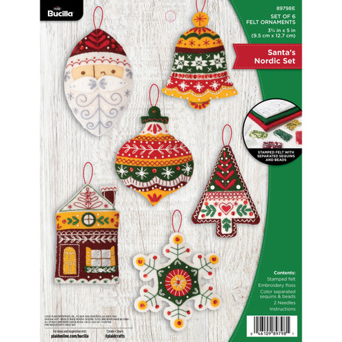 Bucilla Felt Ornaments Applique Kit Set Of 6-Santa's Nordic Set - 5A003G3J-1H9XY - 046109897981