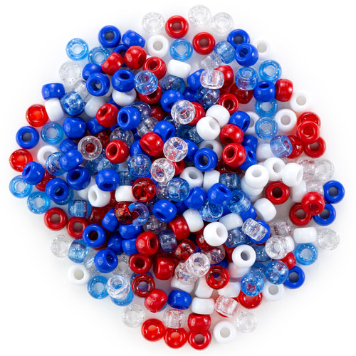 3 Pack - CousinDIY Pony Beads 6mmX9mm 500/Pkg-Patriotic Mix - 5A0035JJ-1H6TM