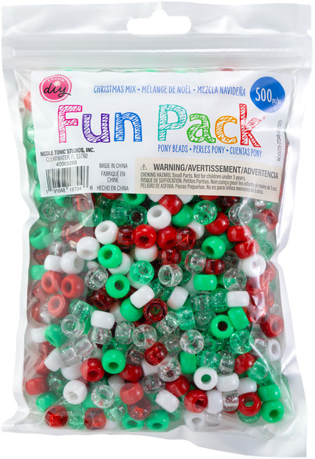 3 Pack - CousinDIY Pony Beads 6mmX9mm 500/Pkg-Christmas Mix - 5A0035K0-1H6TS - 191648187946