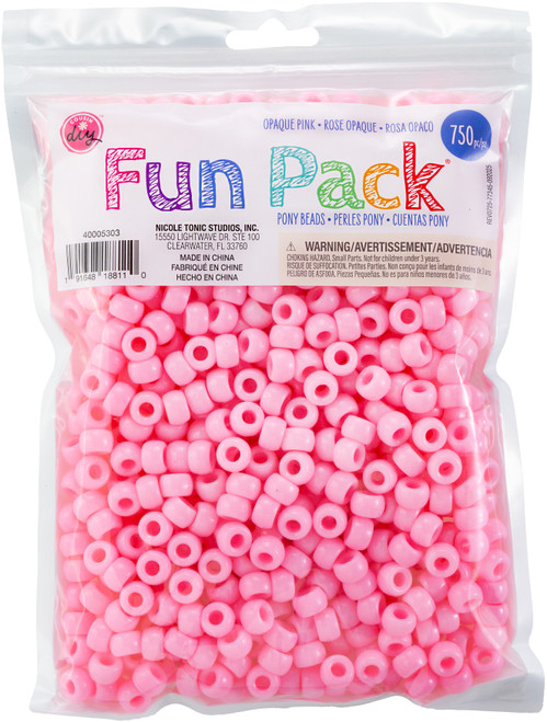 3 Pack - CousinDIY Pony Beads 6mmx9mm 750/Pkg -Pink - 5A0035K5-1H6VB - 191648188110