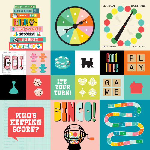 25 Pack - Simple Stories Game Night Double-Sided Cardstock 12"x12"-2X2 Elements - 5A003CS2-1H8ZF