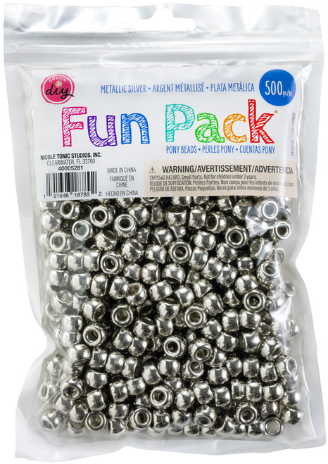 CousinDIY Pony Beads 6mmX9mm 500/Pkg-Metallic Silver - 5A0035JX-1H6V1 - 191648187892