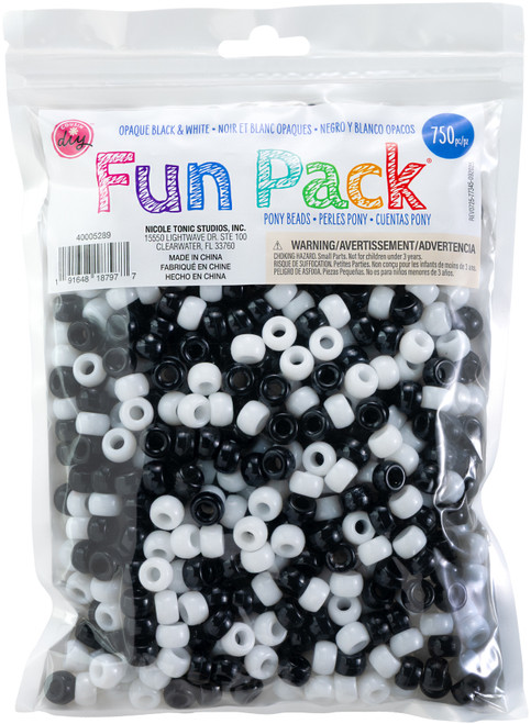 CousinDIY Pony Beads 6mmx9mm 750/Pkg -Black & White - 5A0035JK-1H6VC - 191648187977