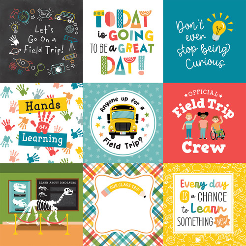 25 Pack - Echo Park Field Trip Double-Sided Cardstock 12X12"-4x4 Journaling Cards - 5A003D1Q-1H99J