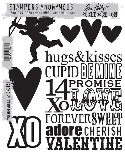 Tim Holtz Cling Stamps 7"X8.5"-Valentine Silhouettes - CMS-121 - 794504189827