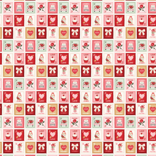 25 Pack - Carta Bella Be Mine Double-Sided Cardstock 12"X12"-Love Mail Postage Stamps - 5A003D2J-1H9BJ