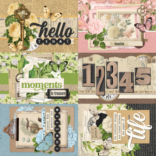 25 Pack - Simple Stories Vintage Junk Double-Sided Cardstock 12"x12"-4X6 Elements - 5A003CRW-1H929