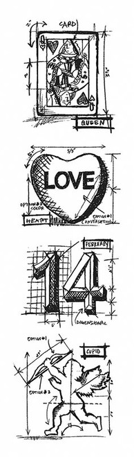 Tim Holtz Mini Blueprints Strip Cling Stamps 3"X10"-Valentine - MBX-4 - 019962207754 Tim Holtz Mini Blueprints Strip Cling Stamps 3"X10"-Valentine - MBX-4 - 019962207754