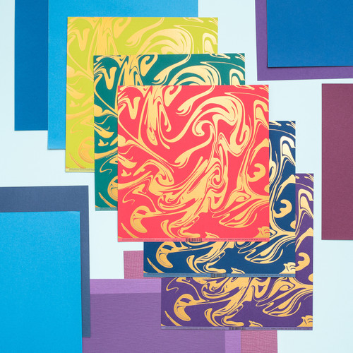 12 Pack - Bazzill Foiled Pattern Cardstock 12"X12"-Marble W/Gold, Lollipop - 12FOIL12-571