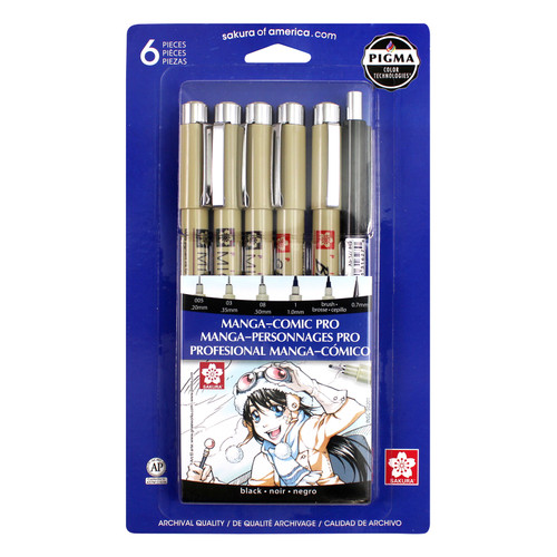 Pigma Manga Comic Book Pro Drawing Kit 6/Pkg-Black - 50201 - 053482502012