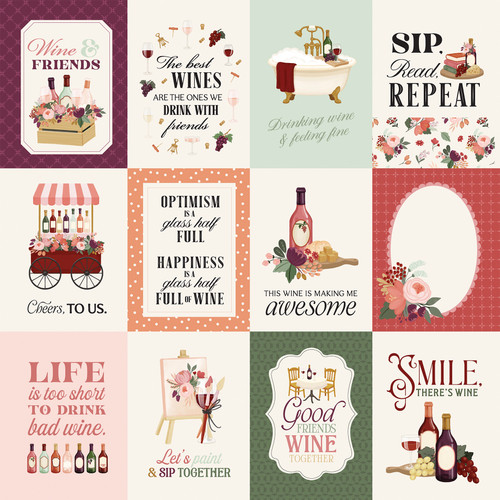 25 Pack - Carta Bella Wine Double-Sided Cardstock 12"X12"-3x4 Journaling Cards - 5A003D37-1H9D3
