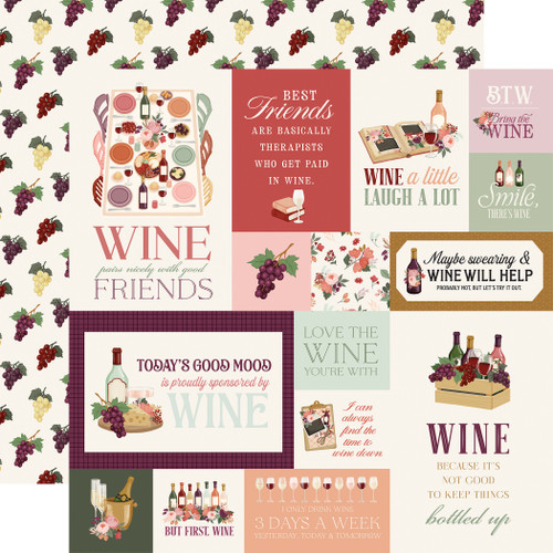 25 Pack - Carta Bella Wine Double-Sided Cardstock 12"X12"-Multi Journaling Cards - 5A003D37-1H9D6 - 810192597727