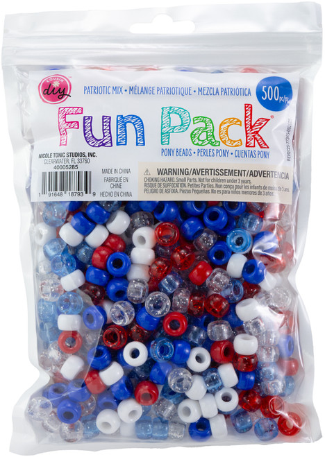 CousinDIY Pony Beads 6mmX9mm 500/Pkg-Patriotic Mix - 5A0035JJ-1H6TM - 191648187939