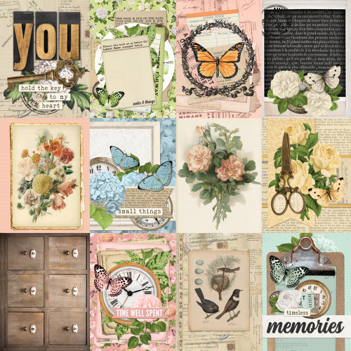 25 Pack - Simple Stories Vintage Junk Double-Sided Cardstock 12"x12"-3X4 Month Elements - 5A003CRW-1H90M