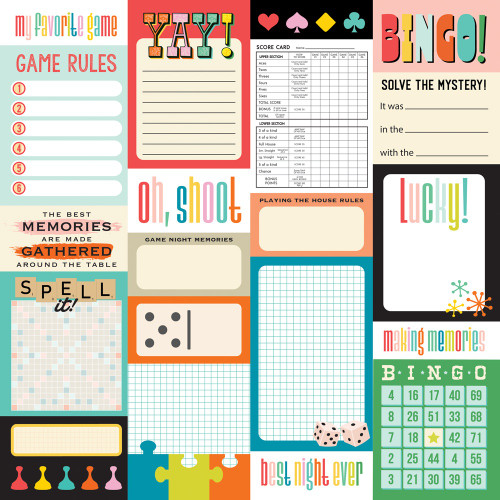 25 Pack - Simple Stories Game Night Double-Sided Cardstock 12"x12"-Journal Elements - 5A003CS2-1H918