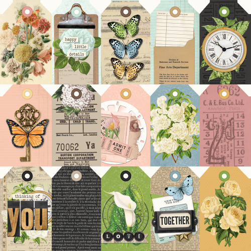 25 Pack - Simple Stories Vintage Junk Double-Sided Cardstock 12"x12"-Tag Elements - 5A003CRW-1H92B