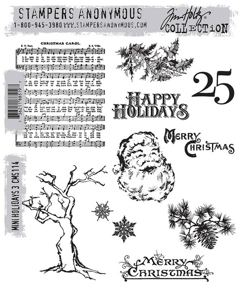 Tim Holtz Cling Stamps 7"X8.5"-Mini Holidays #3 - CMS-LG-114 - 736211885197