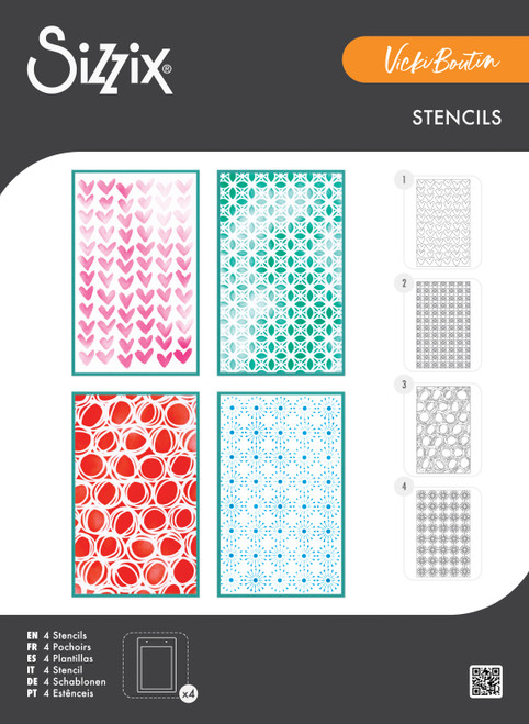 Sizzix A6 Layered Stencils By Vicki Boutin 4/Pkg-Buildables Backgrounds #1 - 5A003DJ1-1H9RL - 630454294092