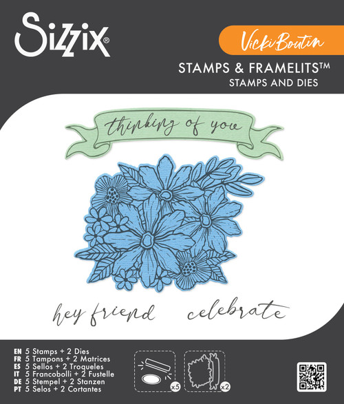 Sizzix Clear Stamp With Framlits Die By Vicki Boutin 5/Pk-Floral Bouquet - 5A003DJ5-1H9RF - 630454294153 Sizzix Clear Stamp With Framlits Die By Vicki Boutin 5/Pk-Floral Bouquet - 5A003DJ5-1H9RF - 630454294153