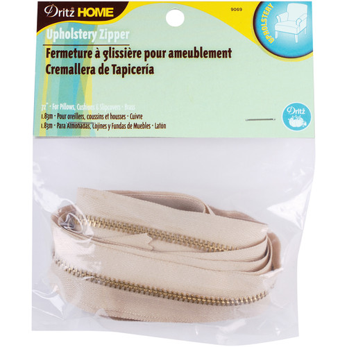 3 Pack - Dritz Home Brass Upholstery Zipper 72"-Beige - 9069 - 072879119299 3 Pack - Dritz Home Brass Upholstery Zipper 72"-Beige - 9069 - 072879119299