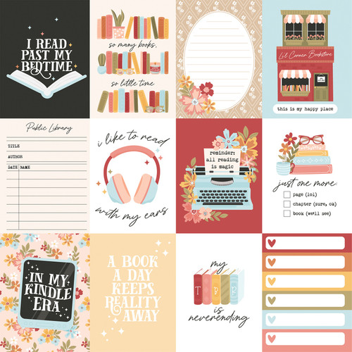25 Pack - Bookish Double-Sided Cardstock 12"X12"-3X4 Journaling Cards - 5A003415-1H5R4