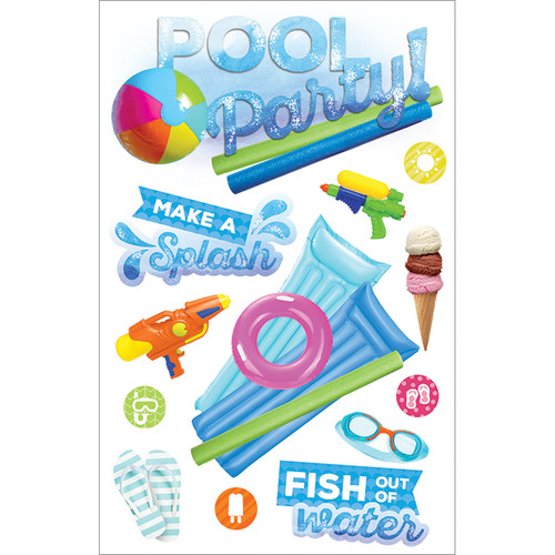 3 Pack - Paper House 3D Stickers 4.5"X7.5"-Pool Party - STDM269E