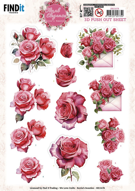 10 Pack - Find It Trading Floral Elegance 3D Pushout Sheet-Romantic Roses - 5A003K0B-1HFB2 - 8718715157750