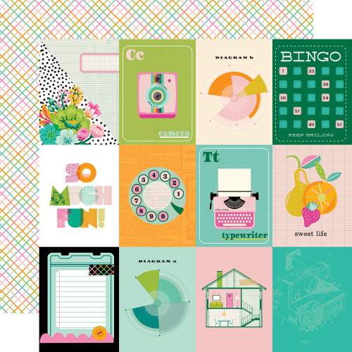 25 Pack - Simple Stories Color Me Happy Double-Sided Paper12"X12"-3x4 Elements - 5A003JQY-1HDYM - 810191523802