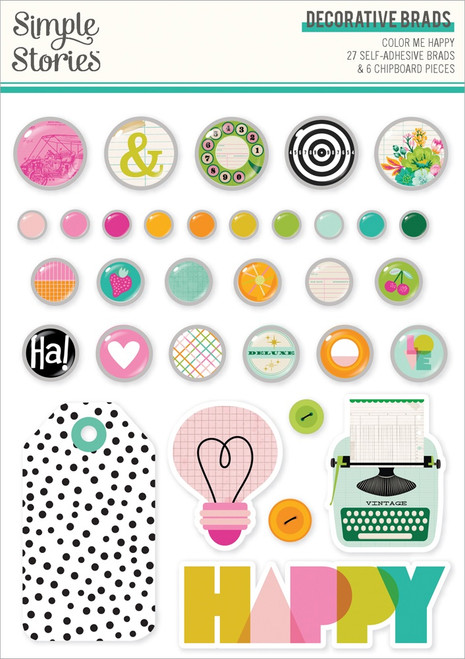 3 Pack - Simple Stories Adhesive Brads-Color Me Happy - 5A003JR1-1HDZ2 - 810191523895
