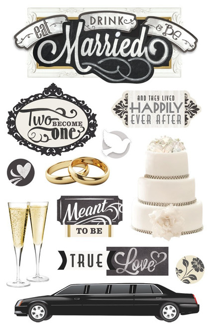3 Pack - Paper House 3D Stickers 4.5"X8.5"-Eat, Drink & Be Married - STDM285E - 767636818798