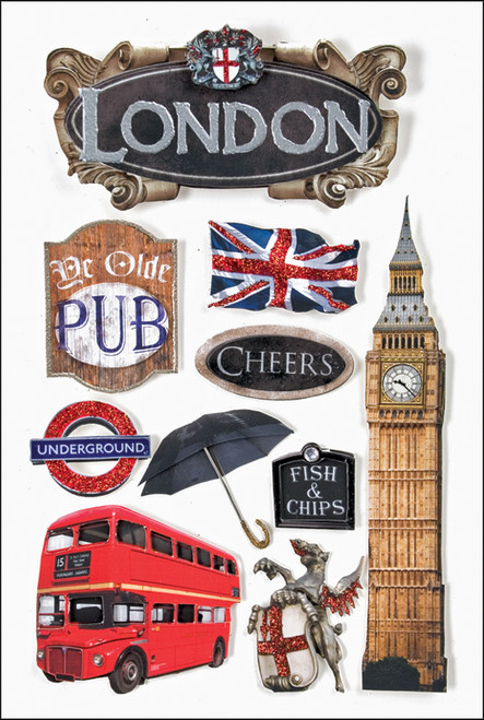 3 Pack - Paper House 3D Stickers 4.5"X7.5"-London - STDM23E - 767636375239