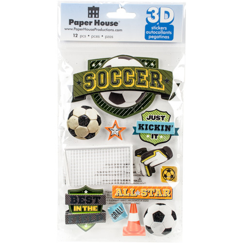 3 Pack - Paper House 3D Stickers 4.5"X7.5"-Soccer Champ - STDM260E - 767636377554