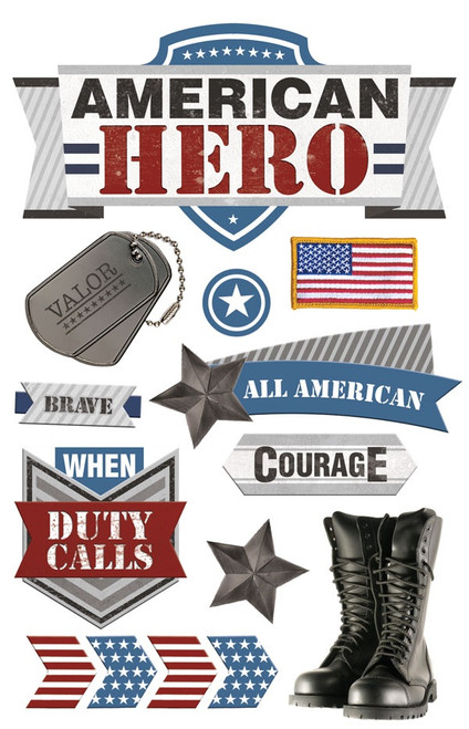 3 Pack - Paper House 3D Stickers 4.5"x8.5"-American Hero 2 - STDM266E - 767636377615
