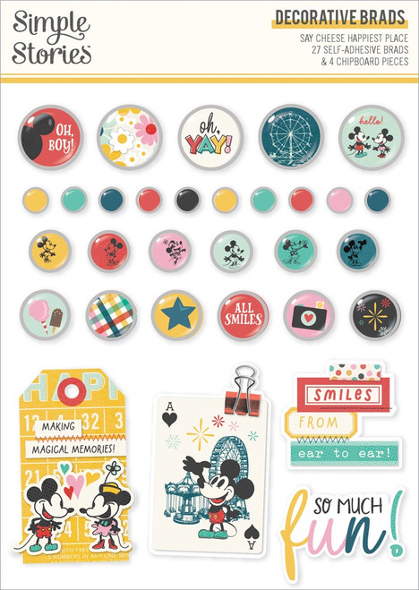 3 Pack - Simple Stories Adhesive Brads-Say Cheese Happiest Place - 5A003JMV-1HDW3 - 810191522959