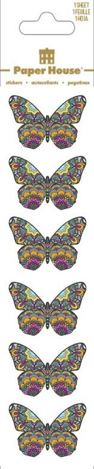 6 Pack - Paper House Sticky Pix Stickers 2"X8"-Mosaic Butterflies - PHSTX-2301E - 767636818057