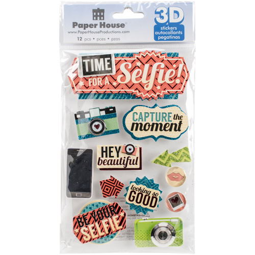 3 Pack - Paper House 3D Stickers 4.5"X7.5"-Time For A Selfie - STDM239E - 767636377349