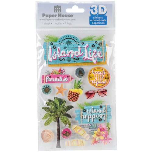 3 Pack - Paper House 3D Stickers 4.5"X7.5"-Island Life - STDM280E - 767636817050