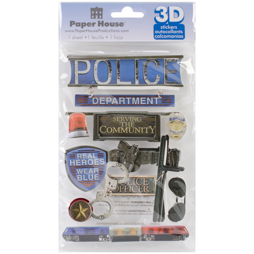 3 Pack - Paper House 3D Stickers 4.5"X7.5"-Police - STDM168E - 767636376656