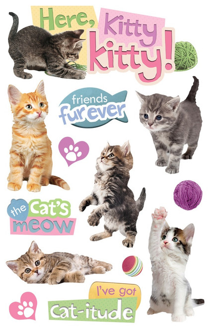 3 Pack - Paper House 3D Stickers 4.5"x8.5"-Here Kitty Kitty - STDM147E - 767636376441