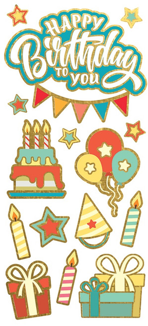 3 Pack - Paper House Sticky Pix Faux Enamel Stickers 8"X3"-Birthday, 15/Pkg - STFE-0007 - 767636821019