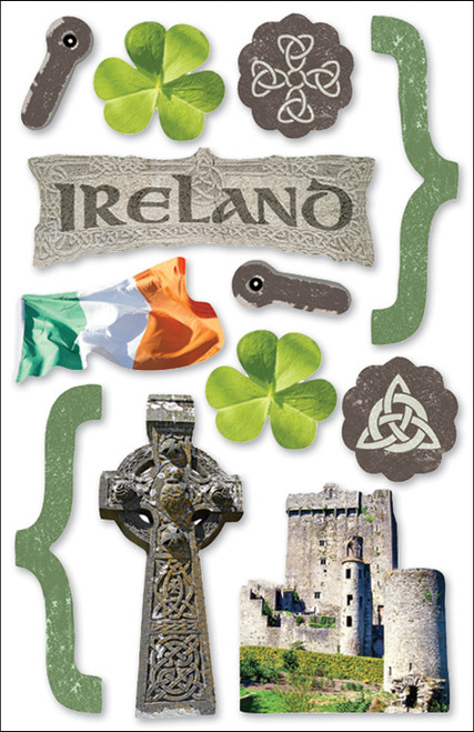 3 Pack - Paper House 3D Stickers 4.5"X7.5"-Ireland - STDM42E - 767636375406