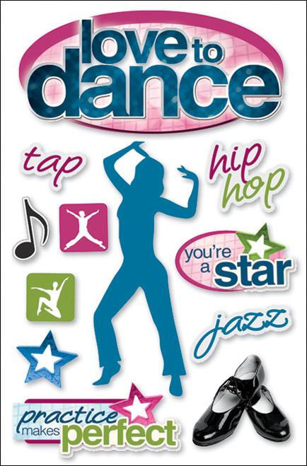 3 Pack - Paper House 3D Stickers 4.5"X7.5"-Love To Dance - STDM62E - 767636375604
