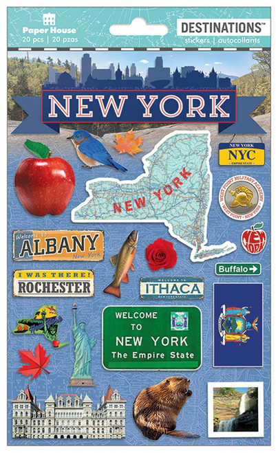 3 Pack - Paper House 2-D Stickers 4.5"X7.5"-Travel New York State - STDM2-32E - 767636820111