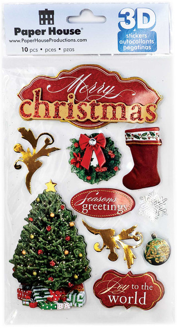 3 Pack - Paper House 3D Stickers 4.5"X7.5"-Merry Christmas - STDM95E - 767636375932