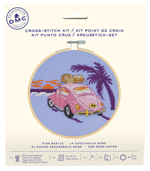 DMC Counted Cross Stitch Beginner Kits -Pink Beetle 9.8"X9.8" - 5A003KSW-1HG88 - 3357995066588