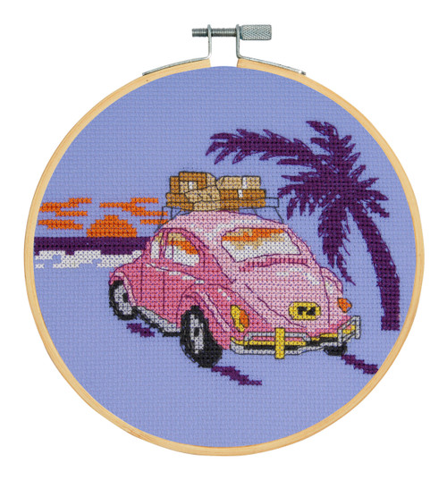 DMC Counted Cross Stitch Beginner Kits -Pink Beetle 9.8"X9.8" - 5A003KSW-1HG88