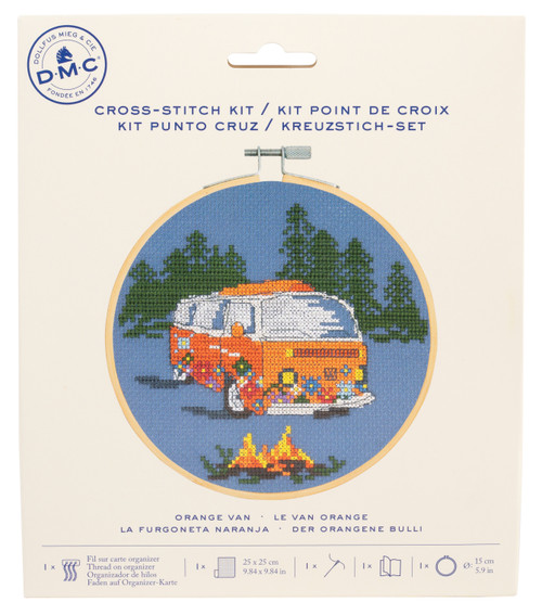 DMC Counted Cross Stitch Beginner Kits -Orange Van 9.8"X9.8" - 5A003KSQ-1HG8F - 3357995066564