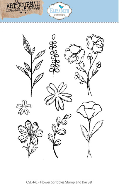 Elizabeth Craft Stamp And Die Set-Flower Scribbles - 5A003KTB-1HG8Z - 741527318833