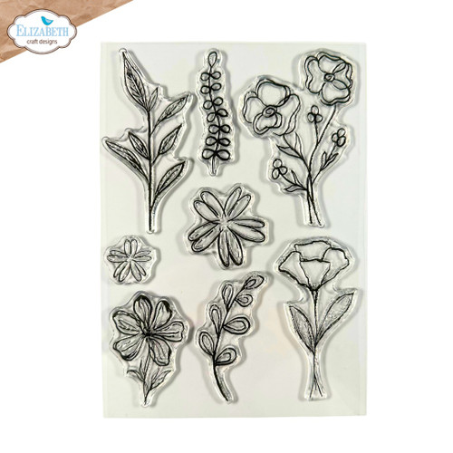Elizabeth Craft Stamp And Die Set-Flower Scribbles - 5A003KTB-1HG8Z